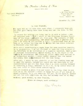 จดหมายจาก Prof. Klaus Pringsheim ถึง Mr. Prasidh Silapabanleng